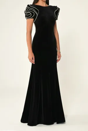 jessie Ruffle sleeves open back maxi dress in black Gloria Lanvin