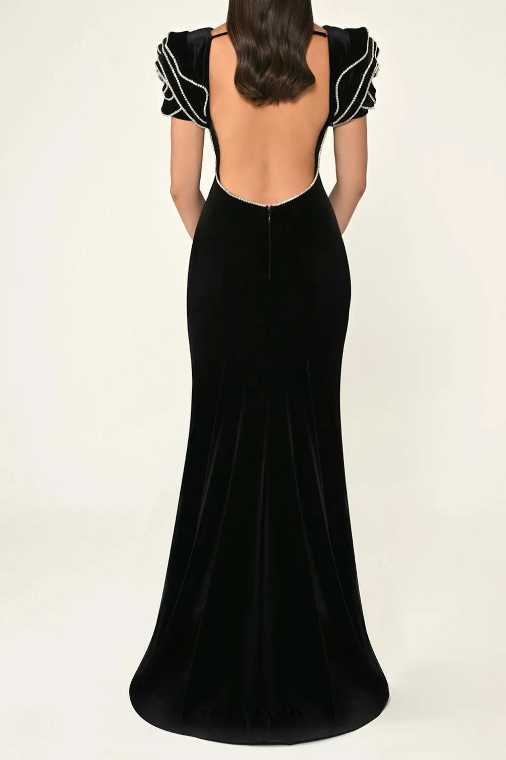 jessie Ruffle sleeves open back maxi dress in black Gloria Lanvin
