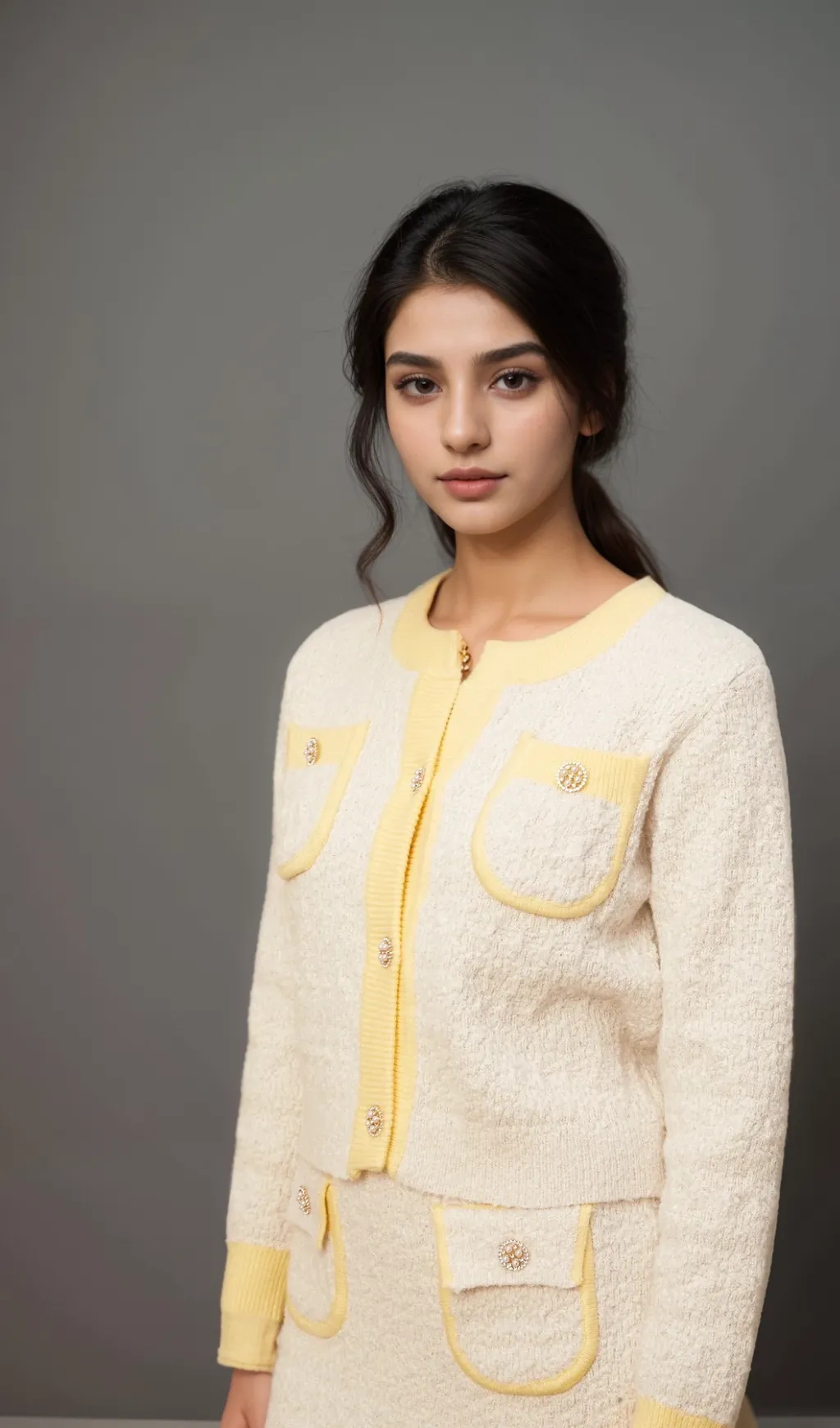 Jessie white textured knit cardigan & skirt matching set Gloria Lanvin