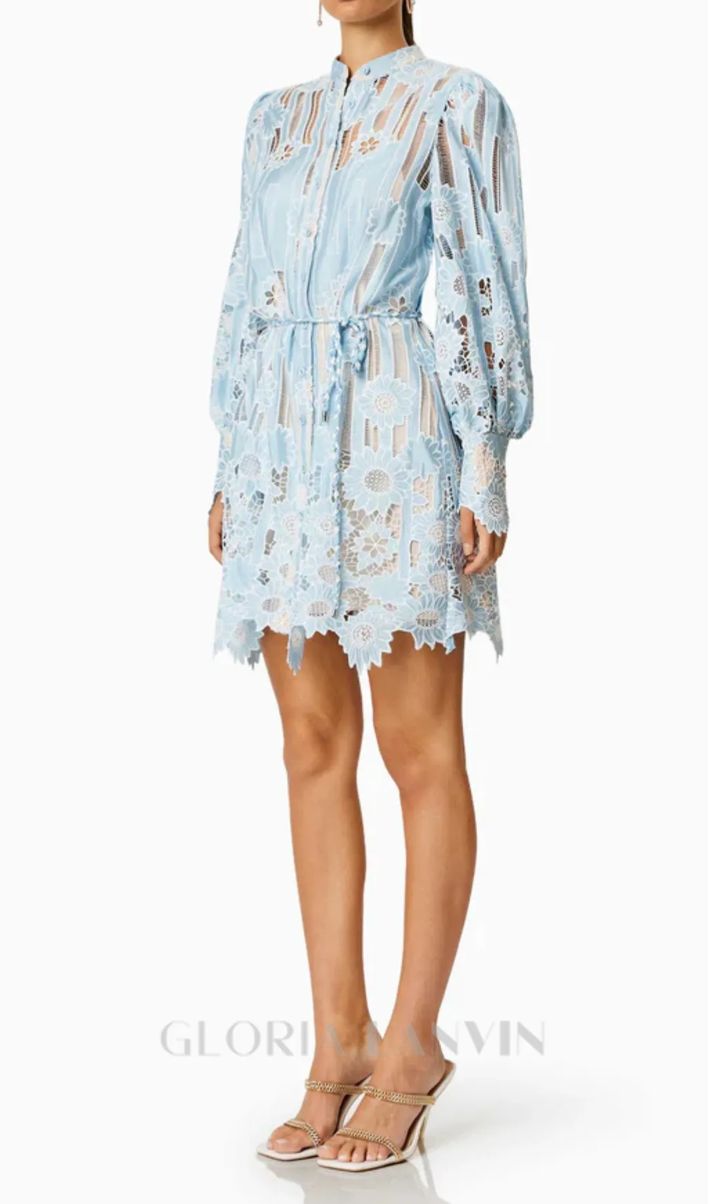 Jetsetter hollow long sleeve Mini Dress In Blue Gloria Lanvin