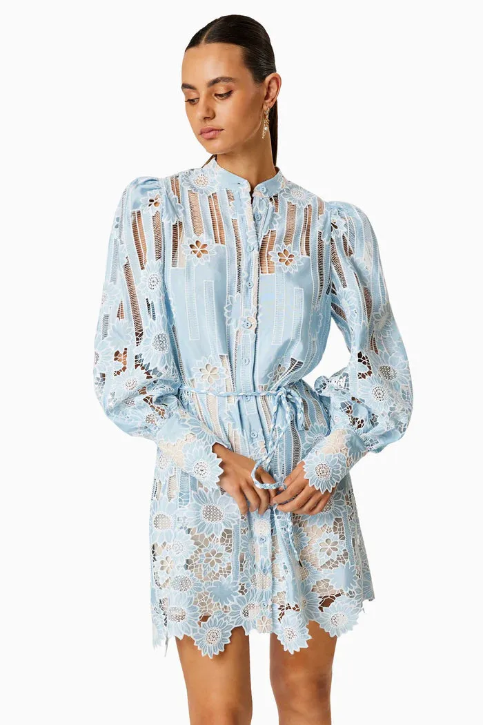 Jetsetter hollow long sleeve Mini Dress In Blue Gloria Lanvin