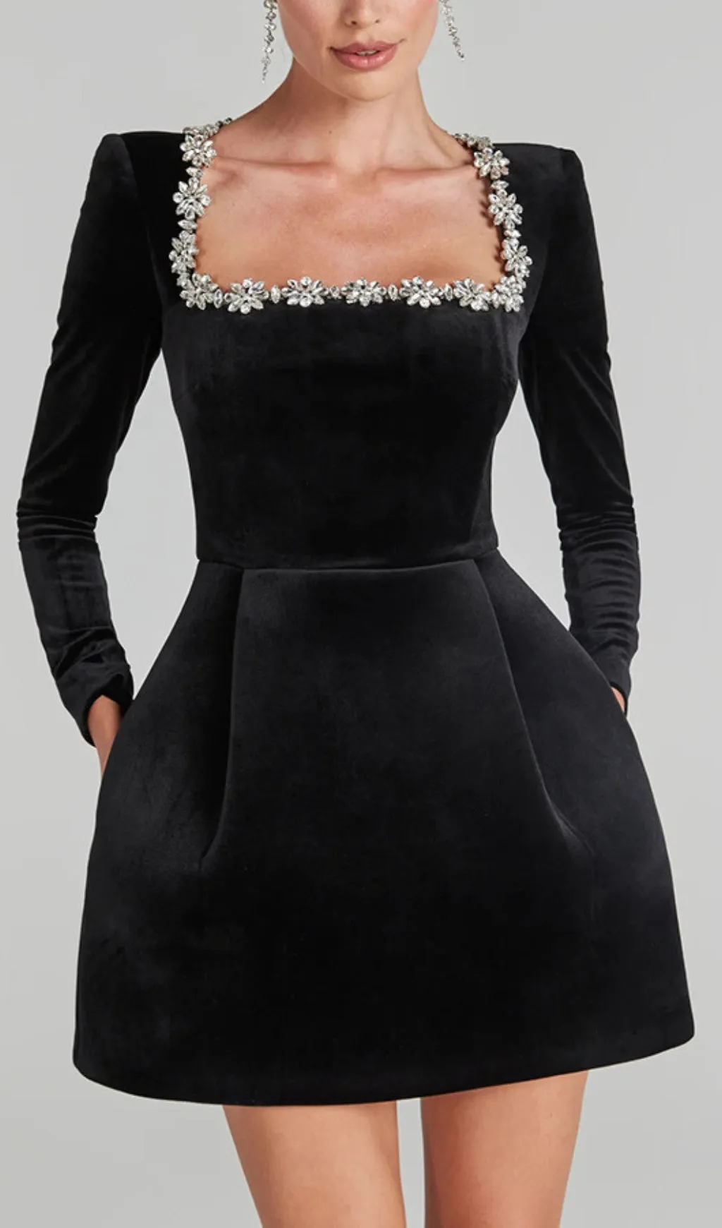JEWEL-EMBELLISHED TRIM MINI DRESS IN BLACK Gloria Lanvin