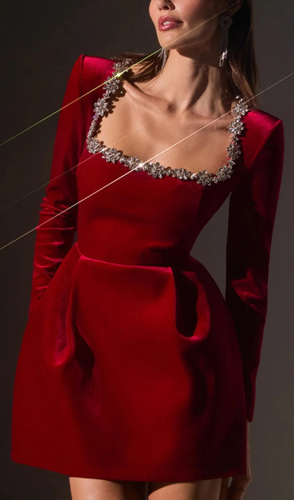 JEWEL-EMBELLISHED TRIM MINI DRESS IN RED Gloria Lanvin