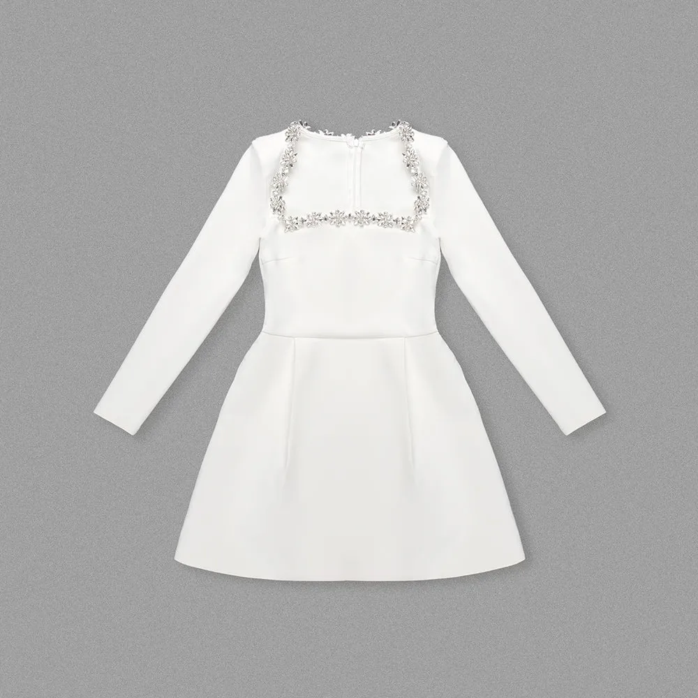 JEWEL-EMBELLISHED TRIM MINI DRESS IN WHITE Gloria Lanvin