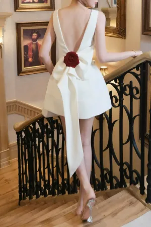 joanna backless flower bow embellished mini dress in white Gloria Lanvin