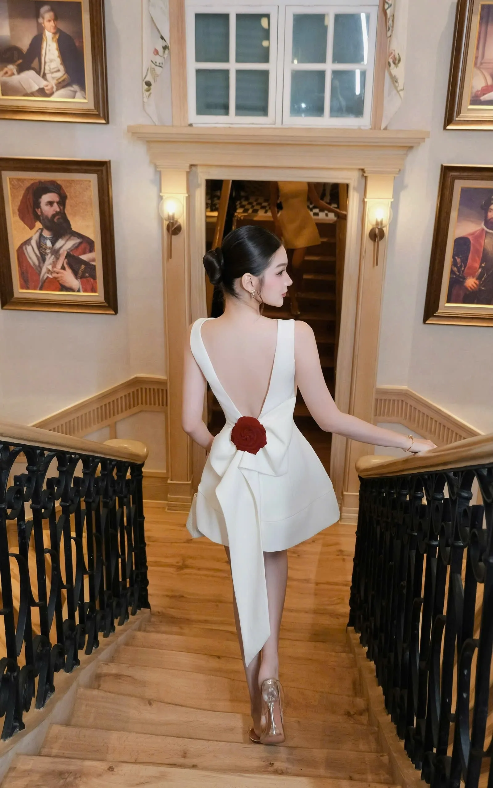 joanna backless flower bow embellished mini dress in white Gloria Lanvin