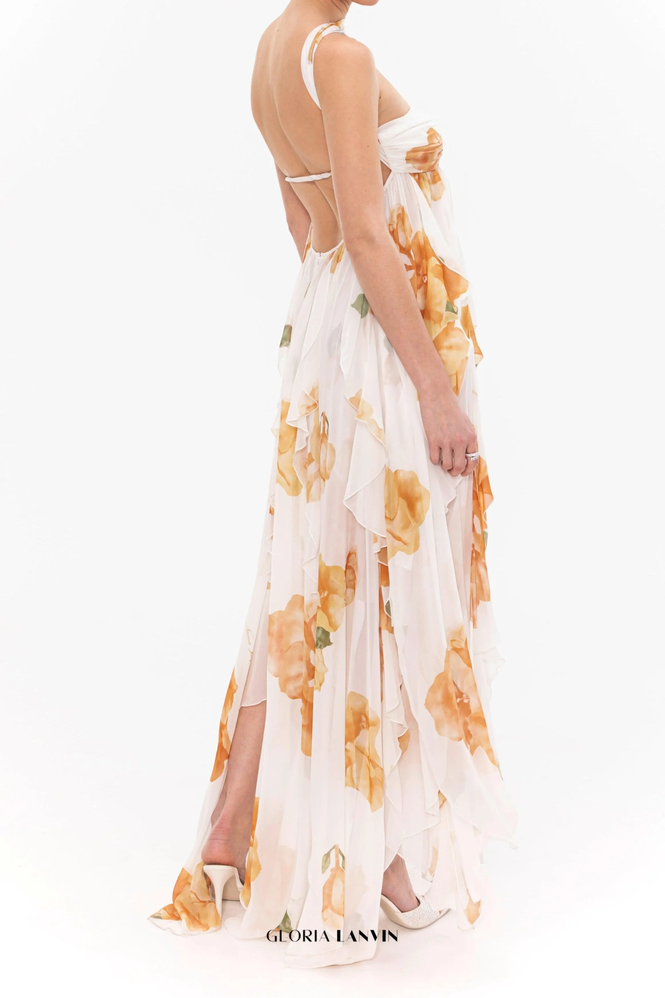 joanna Floral Halter Backless Split Maxi Dress Gloria Lanvin