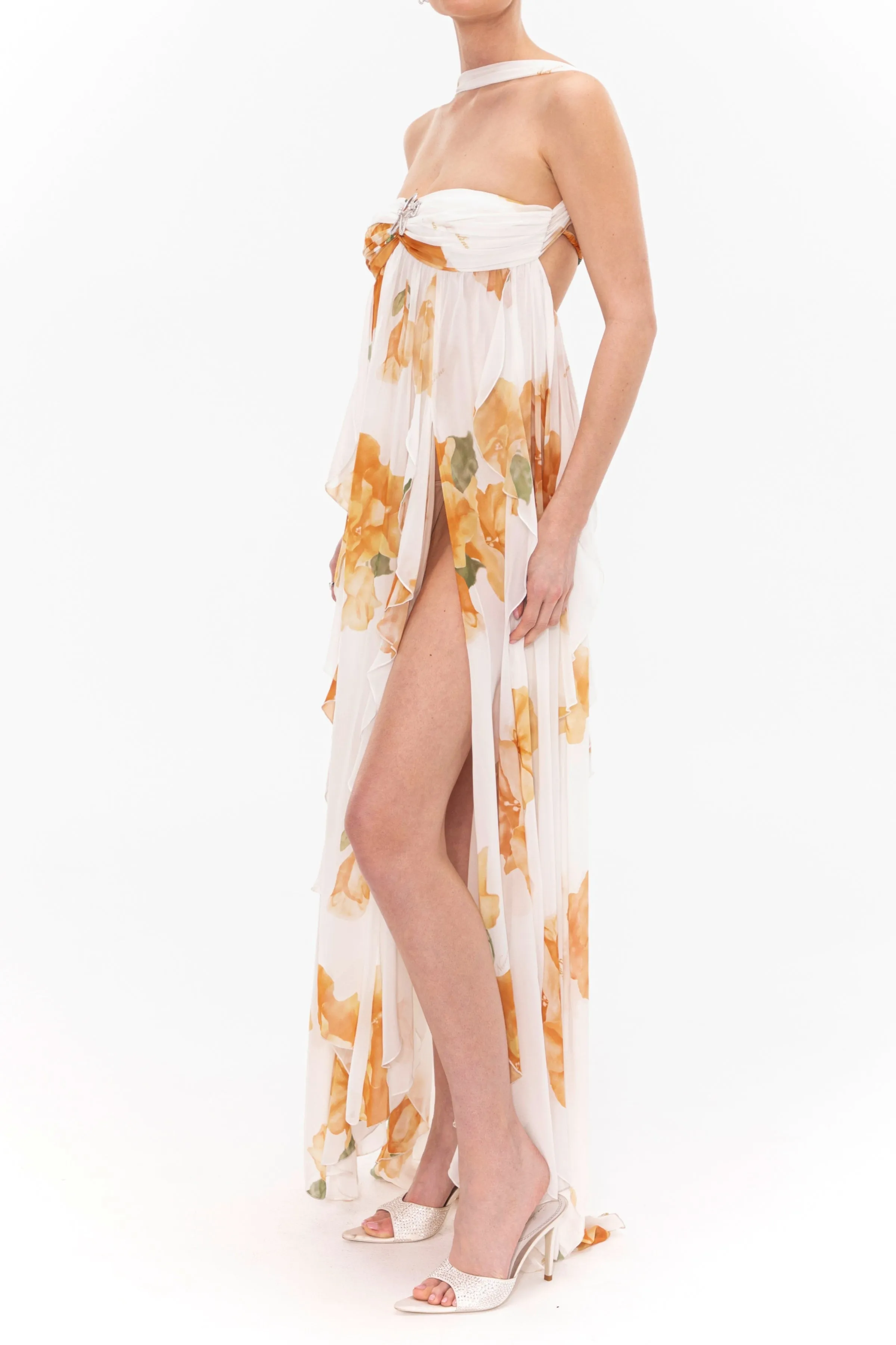 joanna Floral Halter Backless Split Maxi Dress Gloria Lanvin