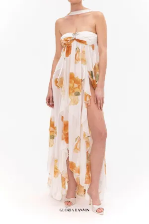joanna Floral Halter Backless Split Maxi Dress Gloria Lanvin