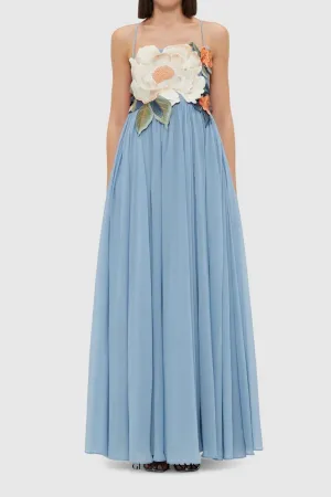 joanne Appliqu Floral Maxi Dress in Powder Blue Gloria Lanvin