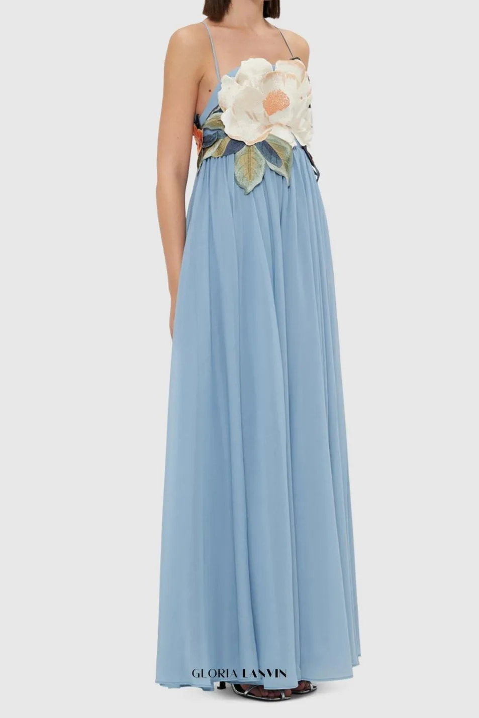 joanne Appliqu Floral Maxi Dress in Powder Blue Gloria Lanvin