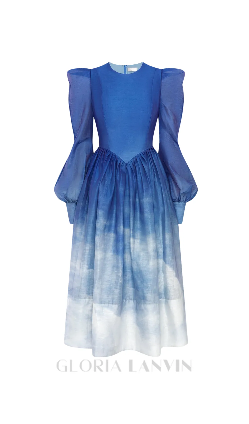 JORDANA STRUCTURED SHOULDER MIDI DRESS IN AERIAL PRINT Gloria Lanvin