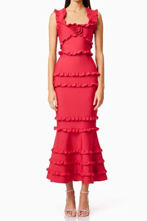 josephine Frill Maxi Dress in Red Gloria Lanvin