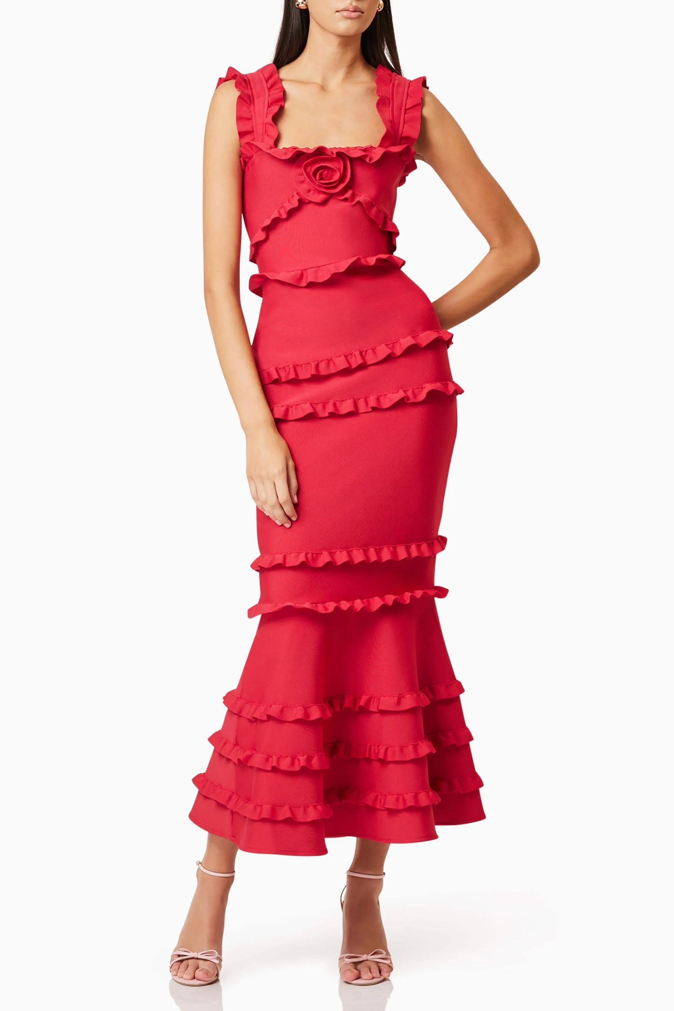 josephine Frill Maxi Dress in Red Gloria Lanvin