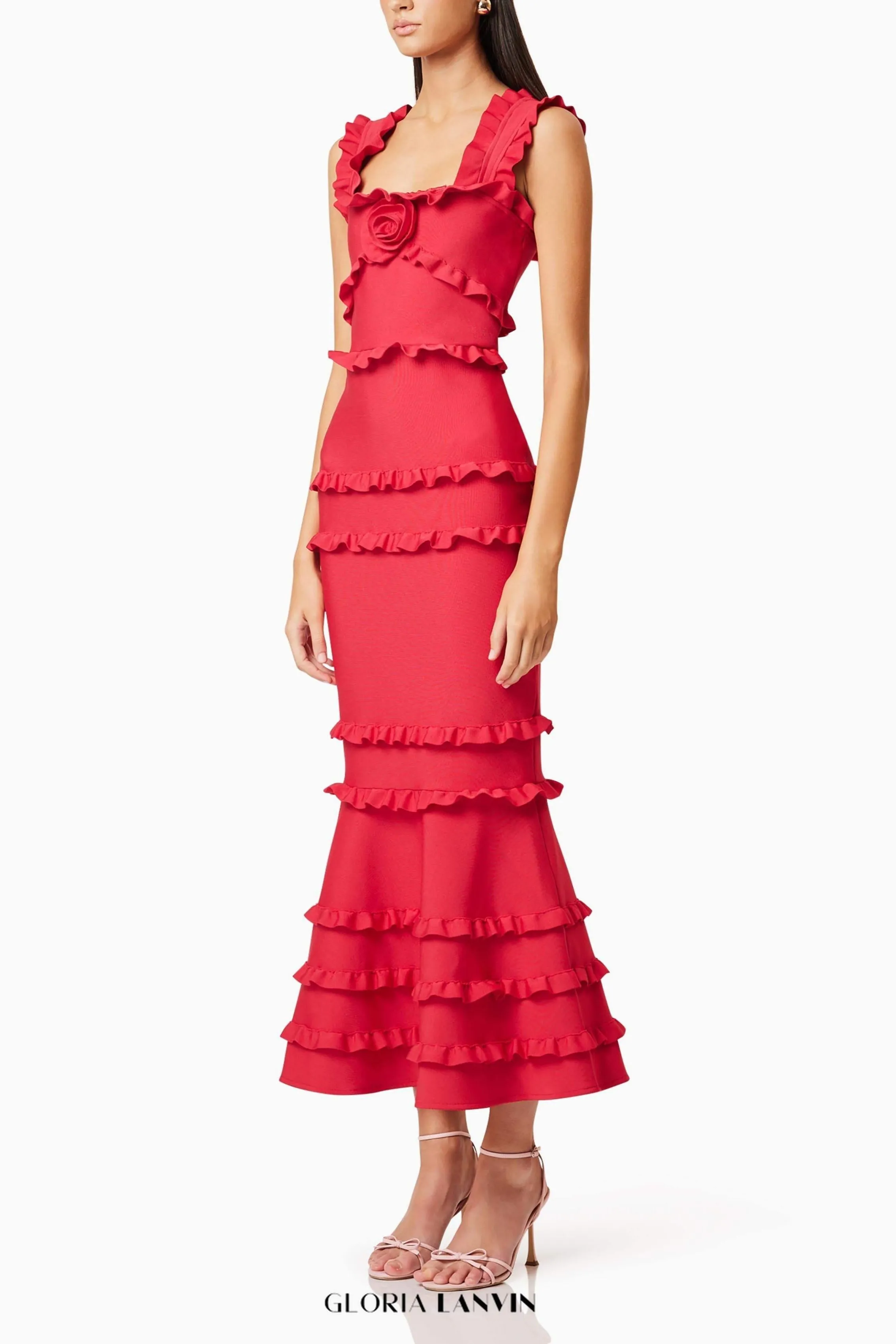 josephine Frill Maxi Dress in Red Gloria Lanvin