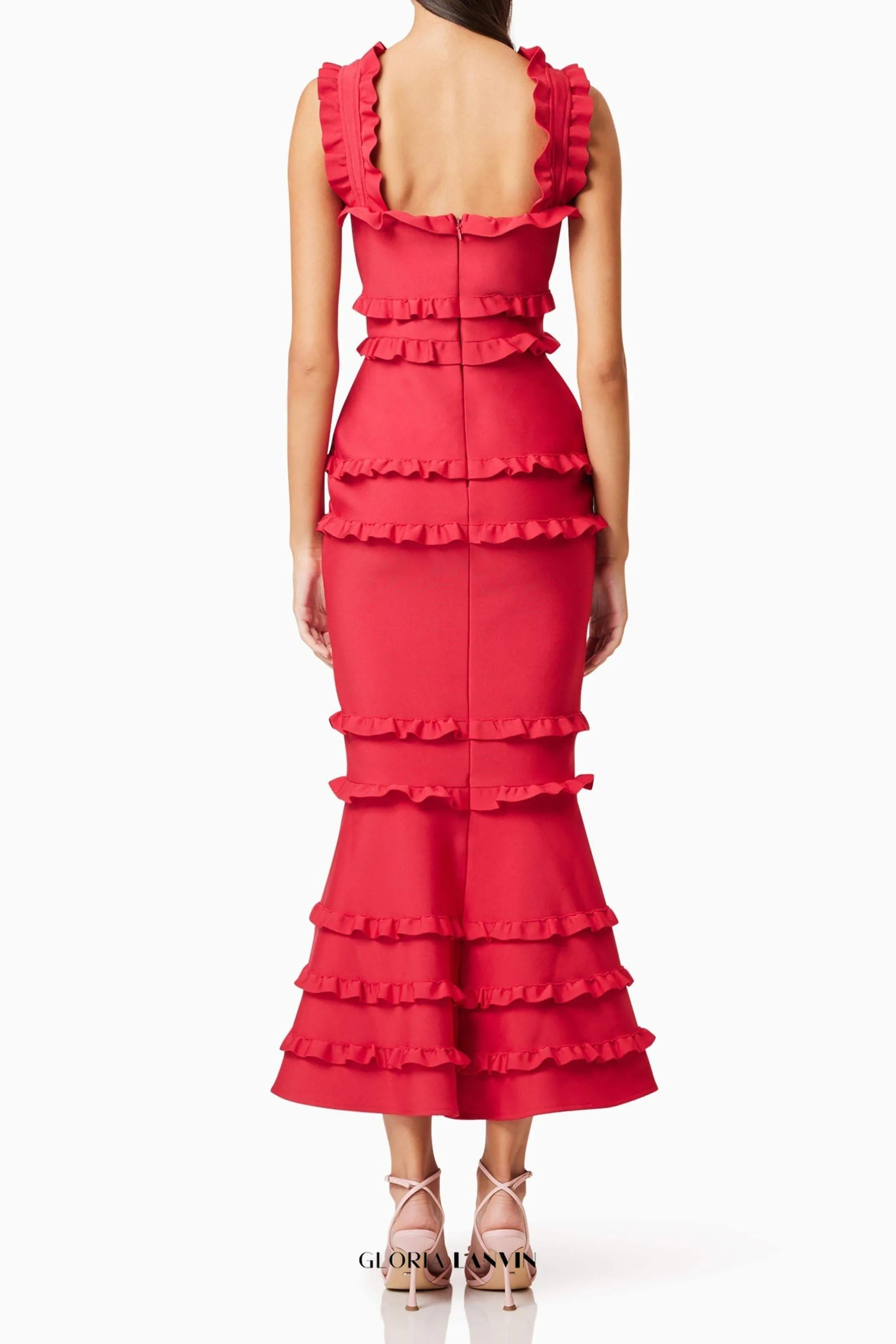 josephine Frill Maxi Dress in Red Gloria Lanvin
