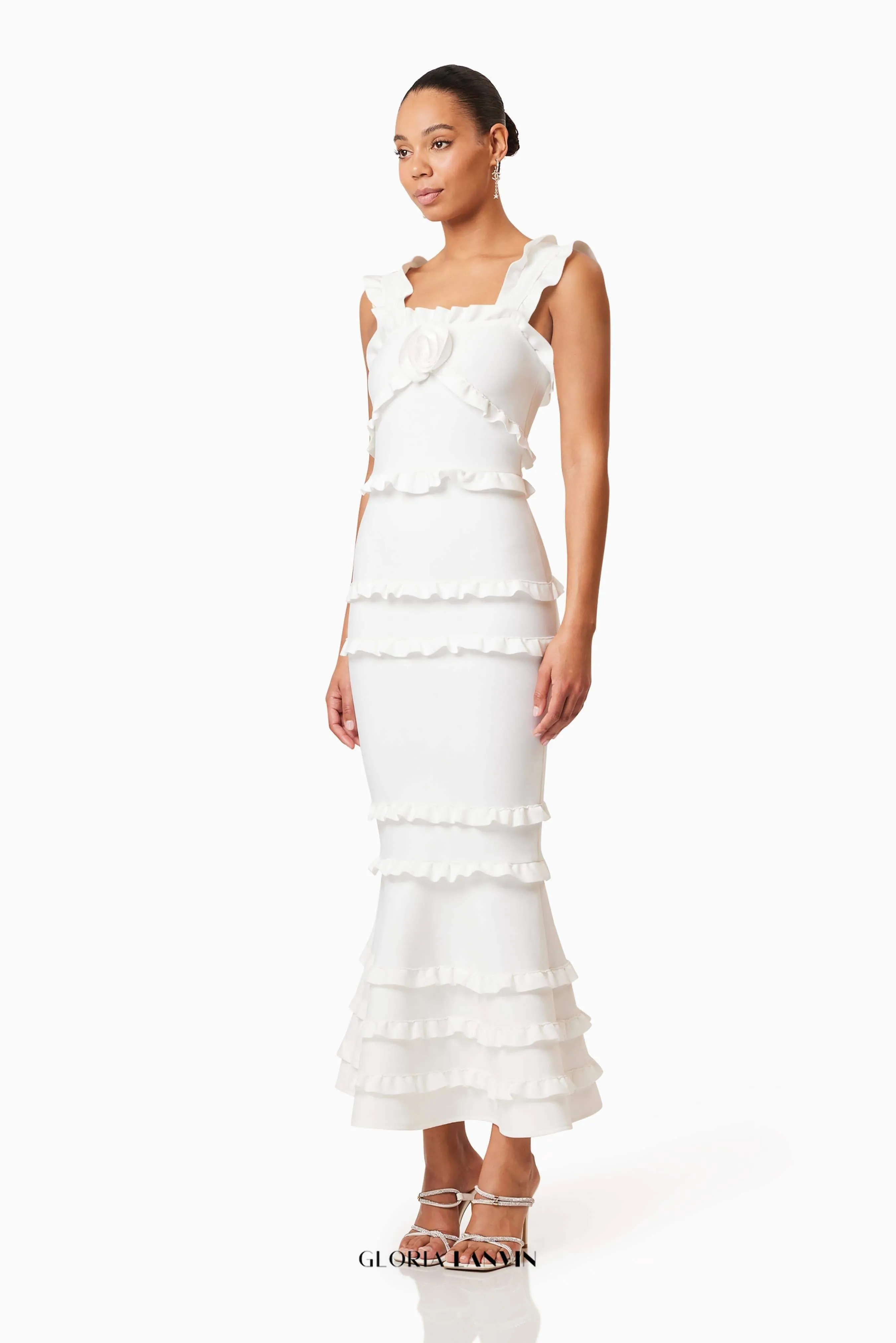 josephine Frill Maxi Dress in White Gloria Lanvin