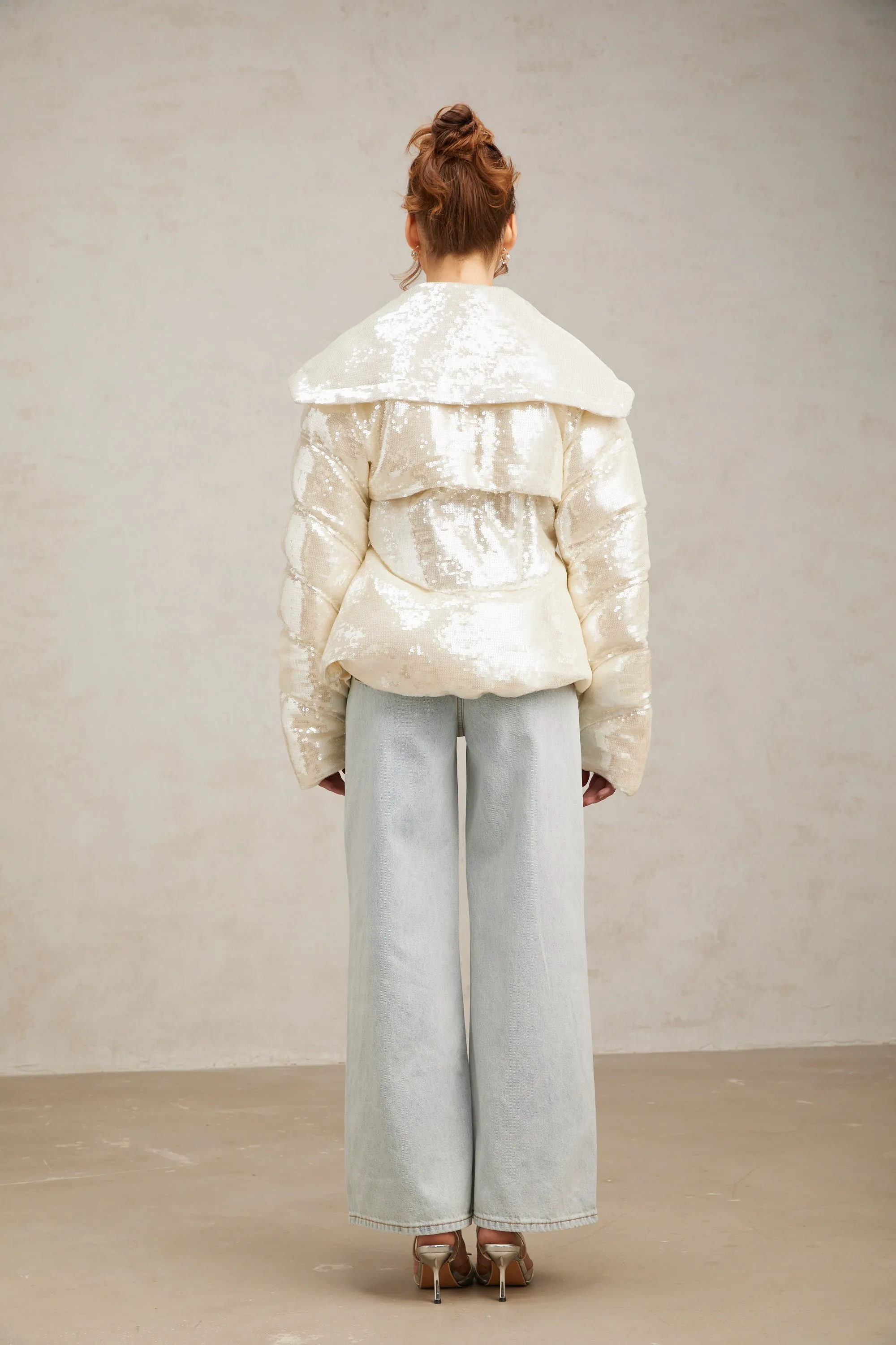 Joslyn white sequined down coat Gloria Lanvin