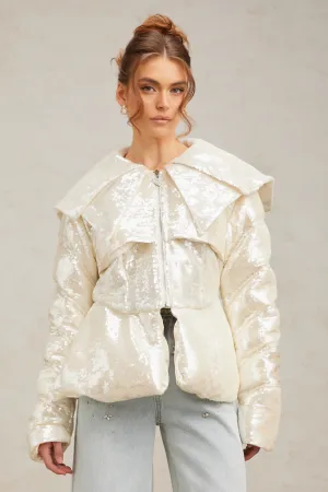 Joslyn white sequined down coat Gloria Lanvin