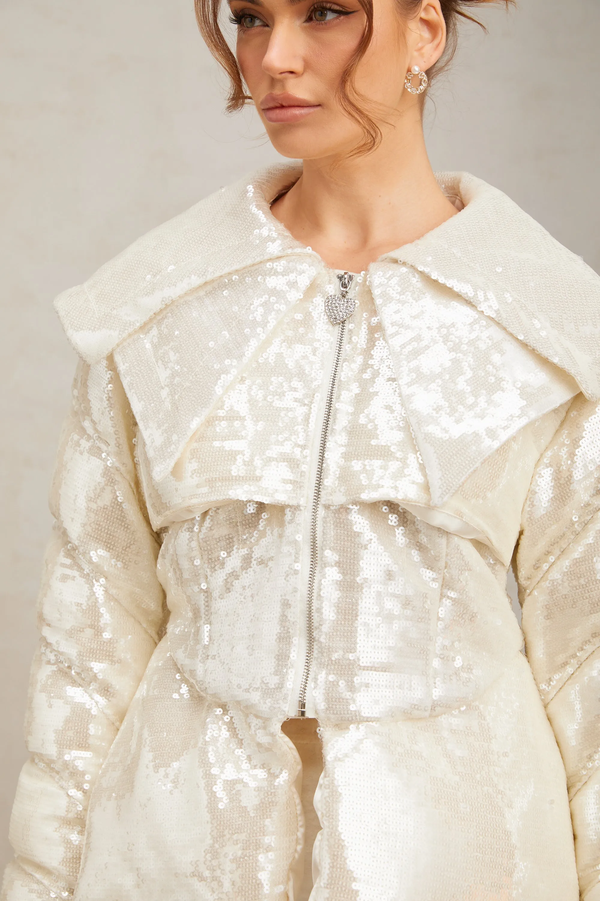 Joslyn white sequined down coat Gloria Lanvin