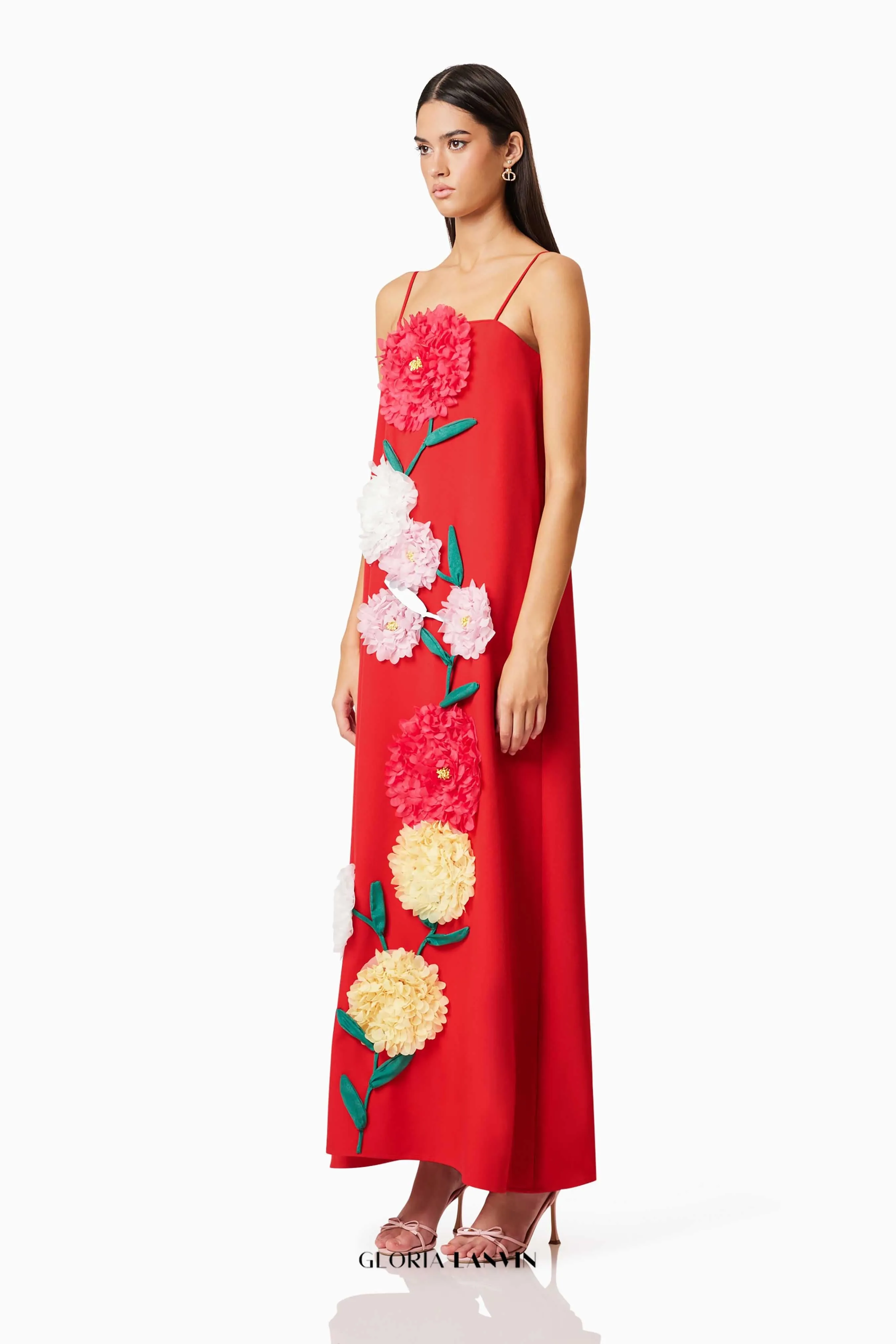 judy Buttercup Embroidered Maxi Dress In Red Gloria Lanvin