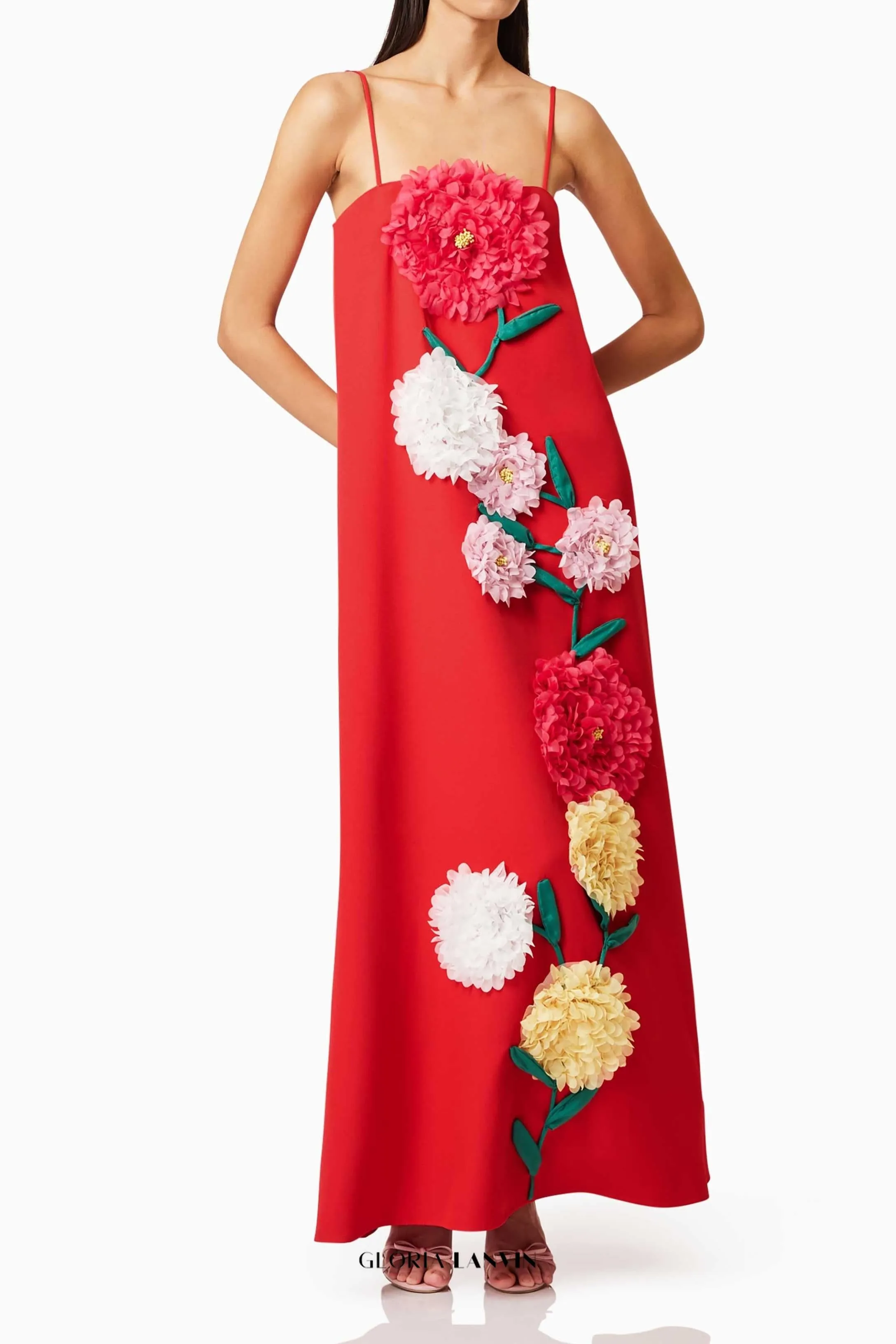 judy Buttercup Embroidered Maxi Dress In Red Gloria Lanvin