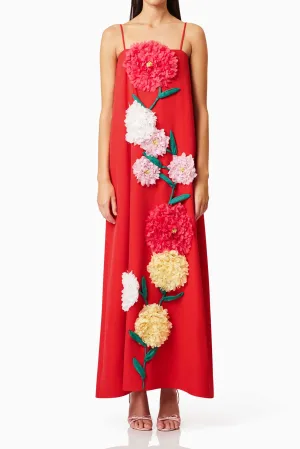 judy Buttercup Embroidered Maxi Dress In Red Gloria Lanvin