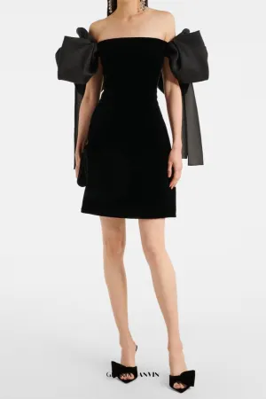 julie bow Off-shoulder mini dress in black Gloria Lanvin