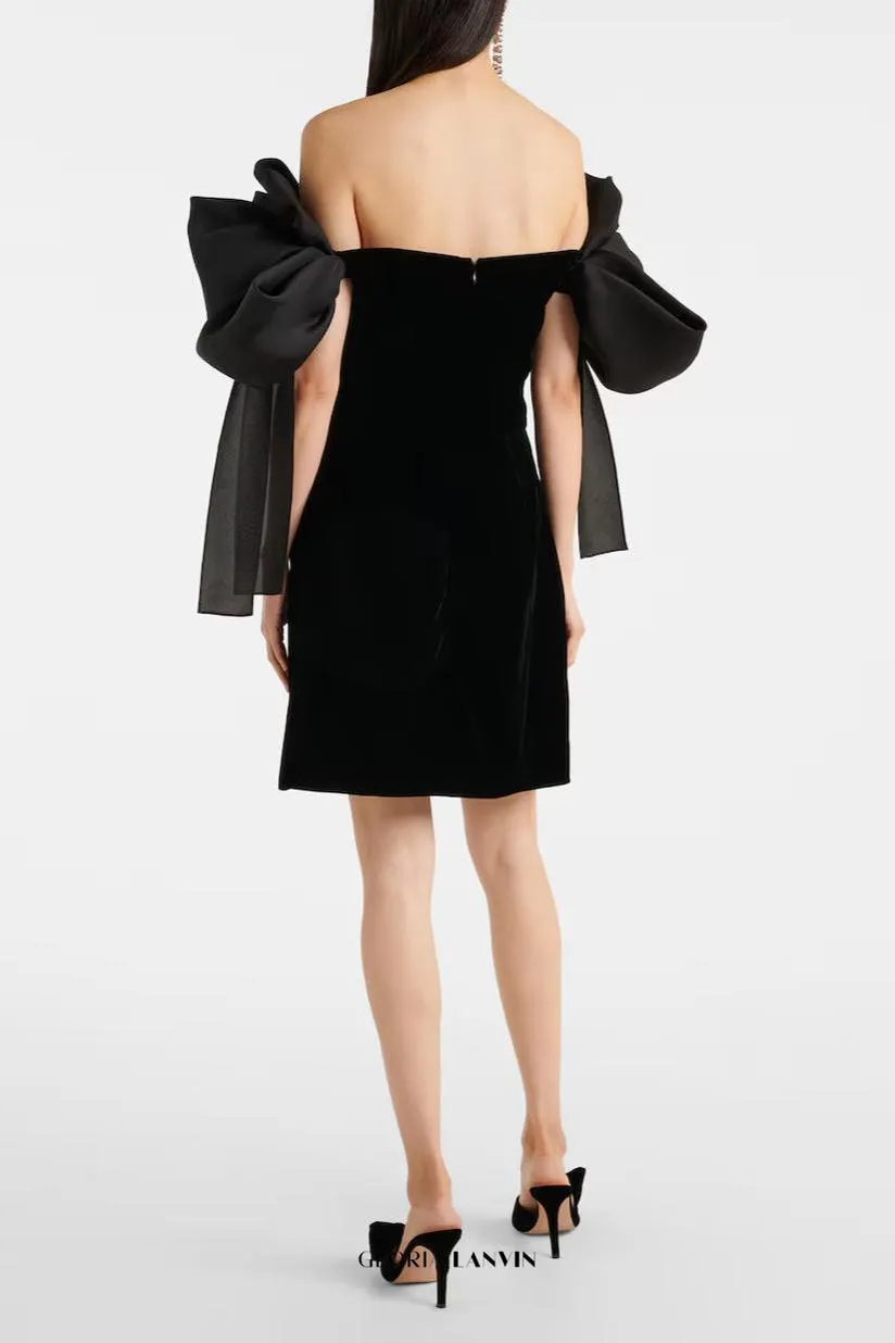 julie bow Off-shoulder mini dress in black Gloria Lanvin
