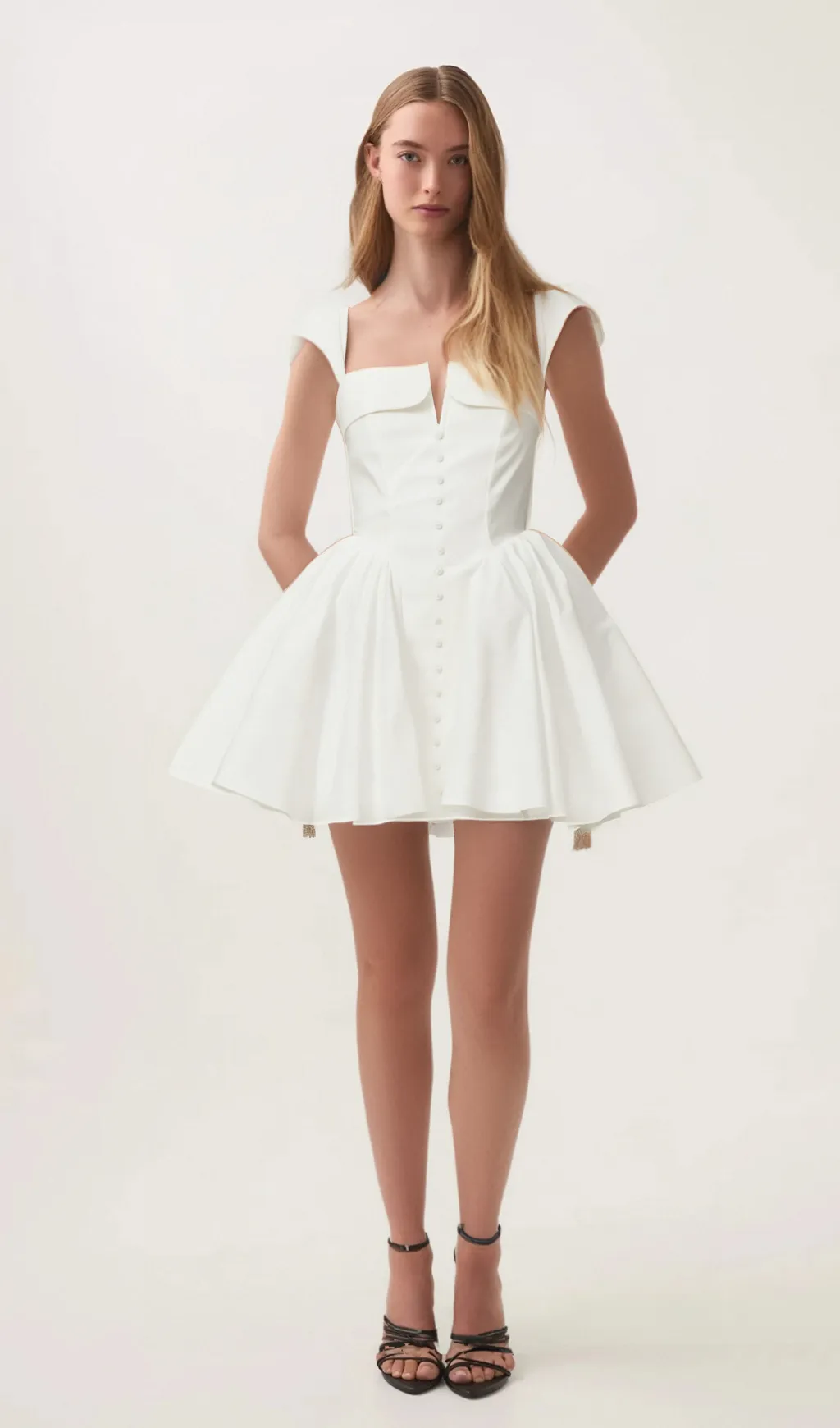 Julie white folded-neck bonded sleeveless mini dress Gloria Lanvin
