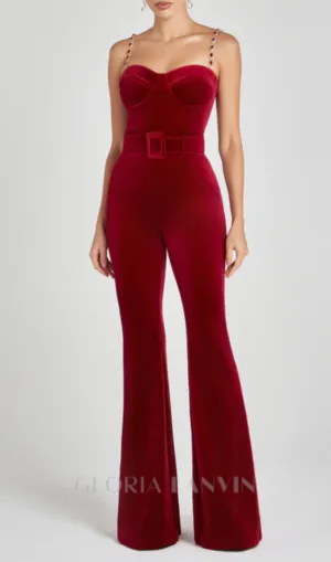 Kalene Diamante Chain Velvet Jumpsuit Gloria Lanvin