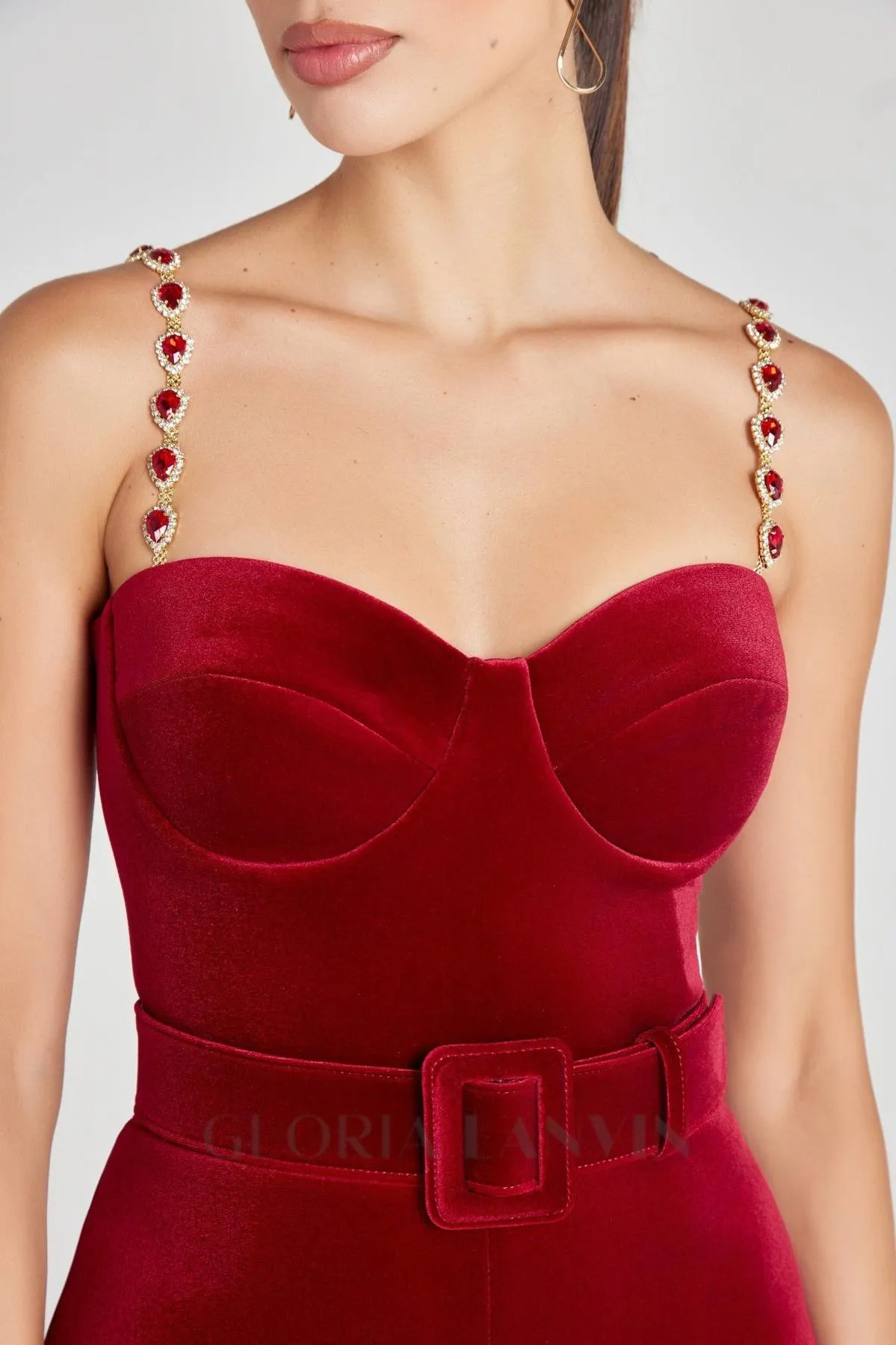 Kalene Diamante Chain Velvet Jumpsuit Gloria Lanvin
