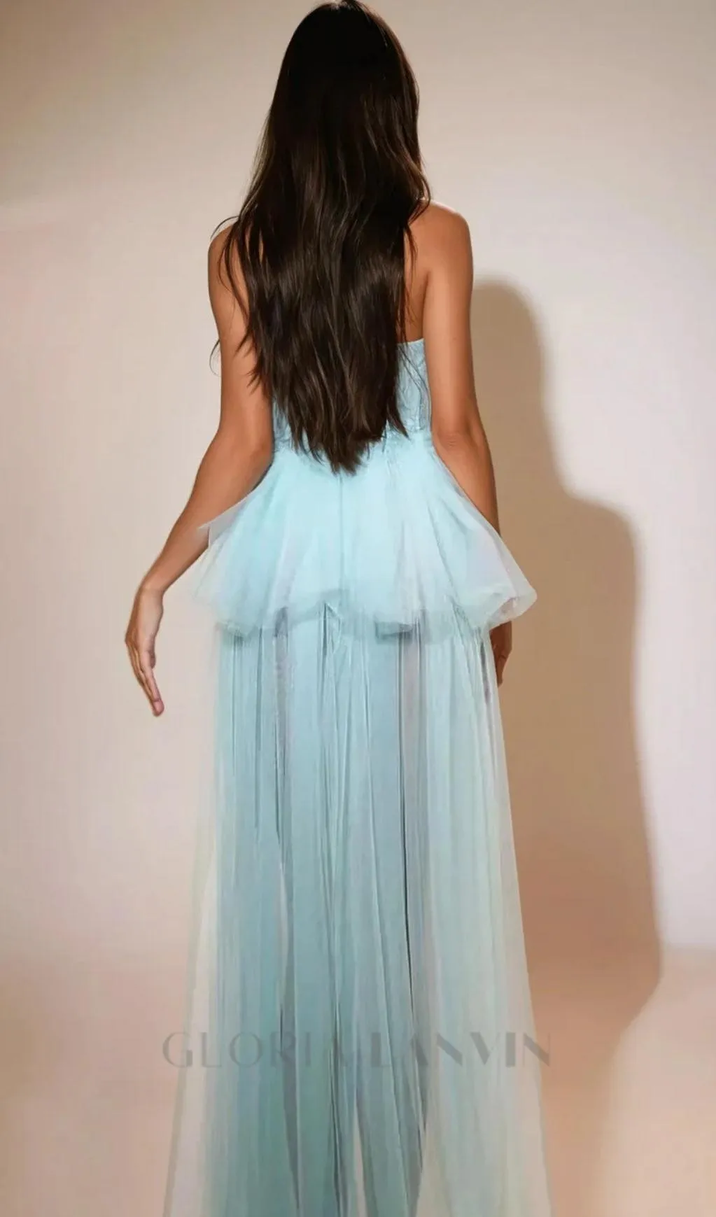 Kalene Strapless Ruffle Tulle Dress In Blue Gloria Lanvin
