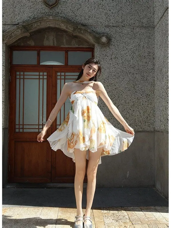 katherine Floral Halter Backless Mini Dress Gloria Lanvin