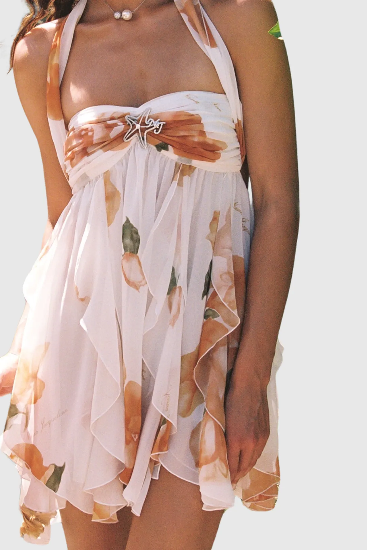 katherine Floral Halter Backless Mini Dress Gloria Lanvin