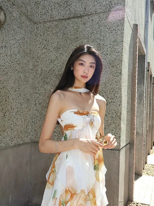 katherine Floral Halter Backless Mini Dress Gloria Lanvin