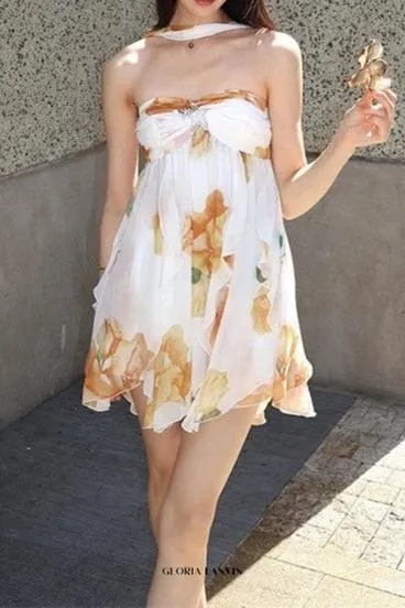 katherine Floral Halter Backless Mini Dress Gloria Lanvin