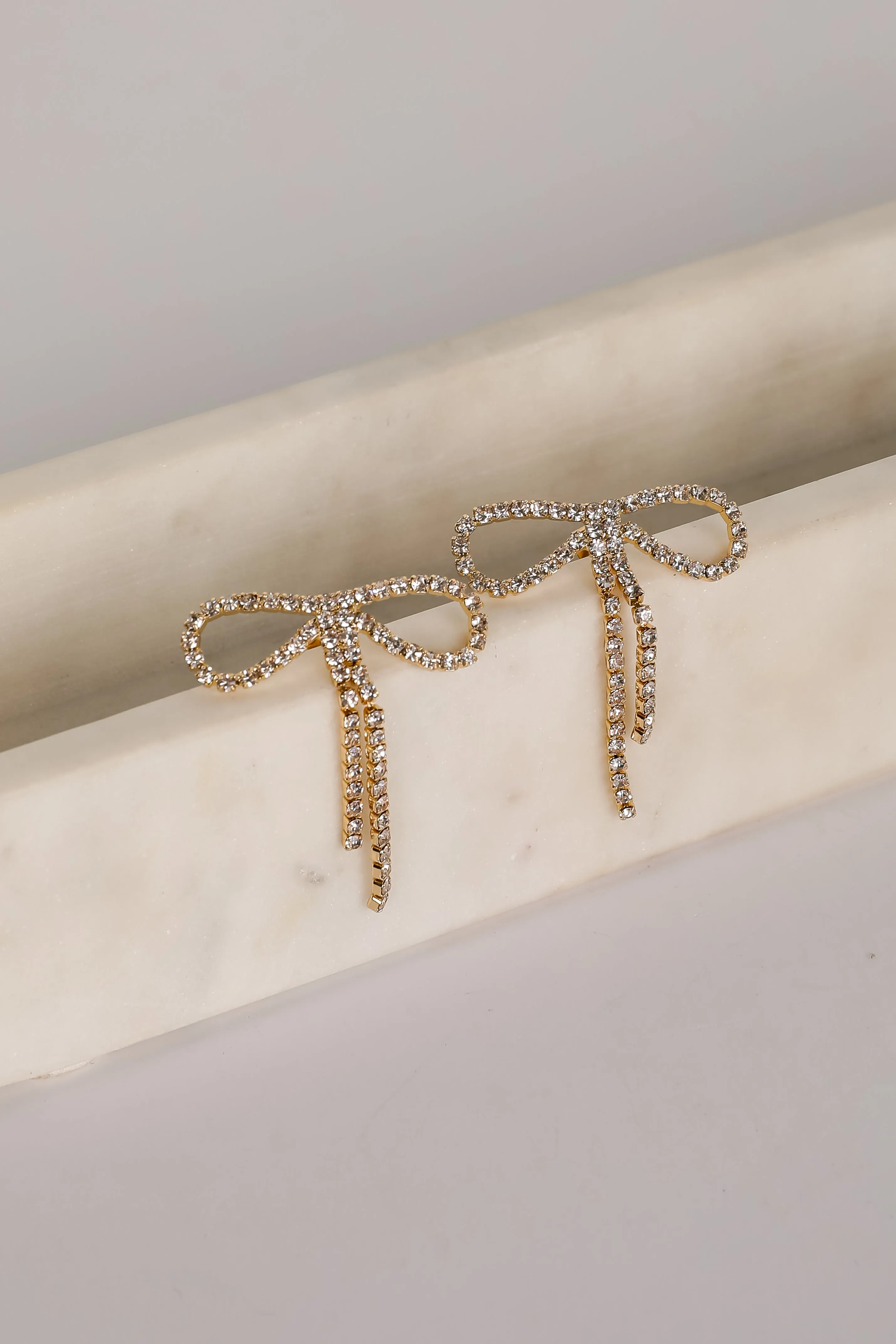 Kira Gold Rhinestone Bow Earrings