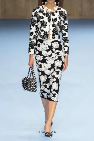 knit floral jacquard midi pencil cardigan skirt set Gloria Lanvin