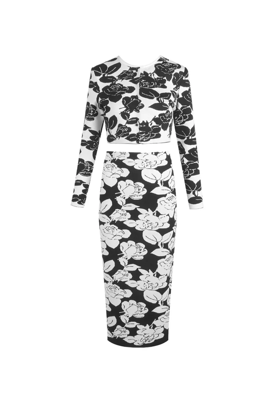 knit floral jacquard midi pencil cardigan skirt set Gloria Lanvin