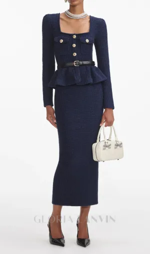 knit peplum maxi dress in dark blue Gloria Lanvin