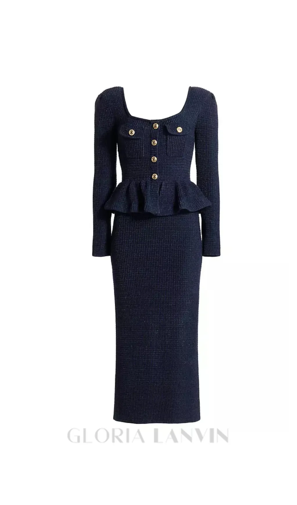 knit peplum maxi dress in dark blue Gloria Lanvin