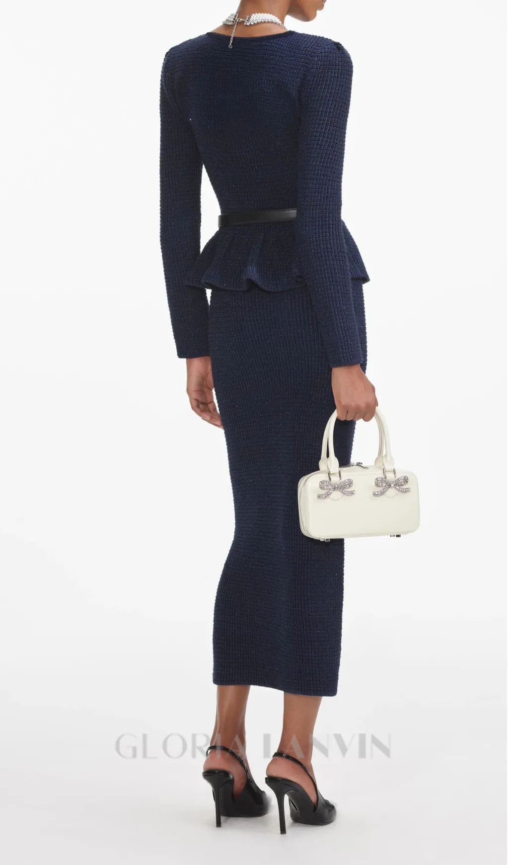 knit peplum maxi dress in dark blue Gloria Lanvin
