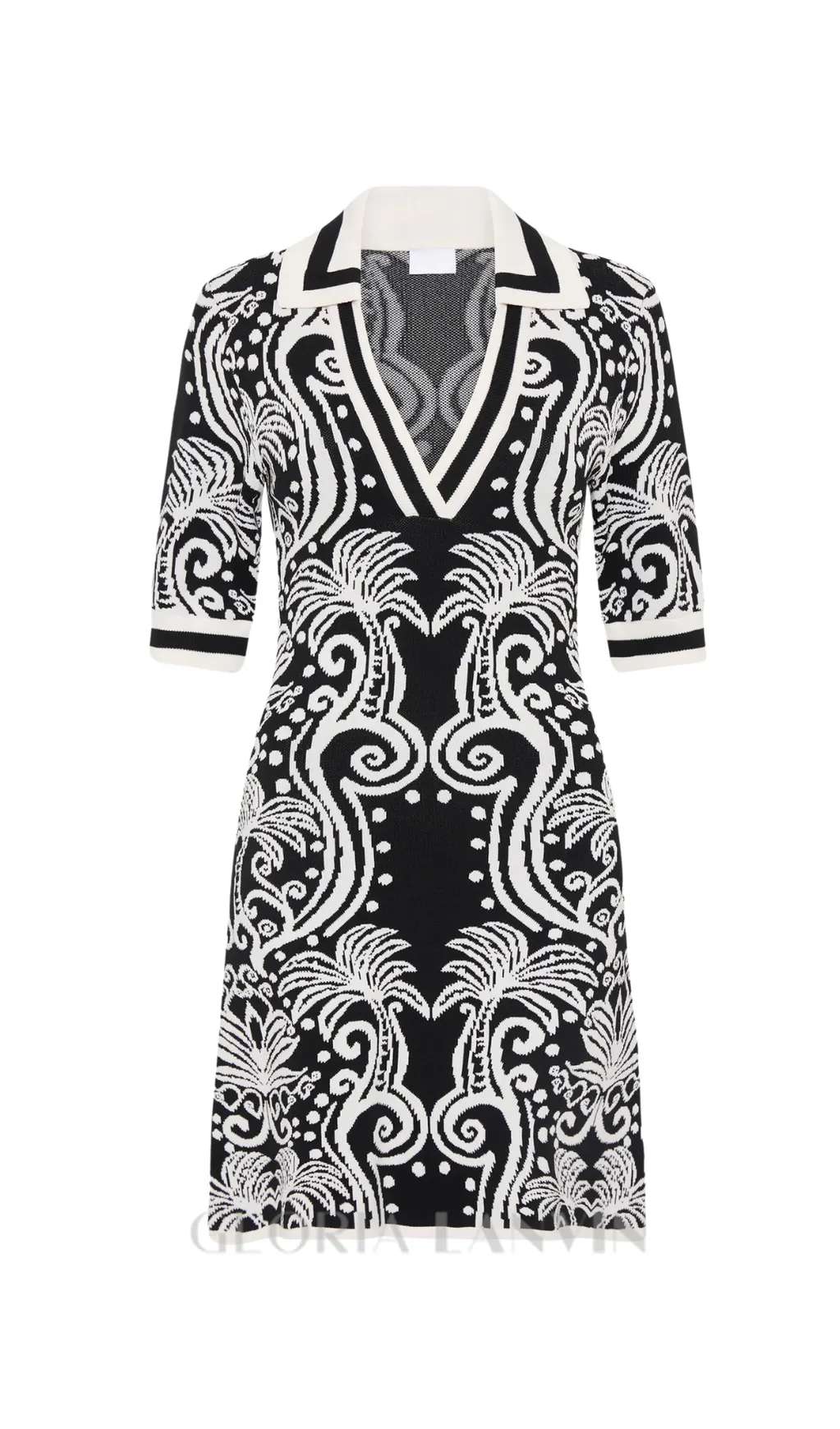 KNIT VINTAGE PATTERN MINI DRESS IN BLACK Gloria Lanvin