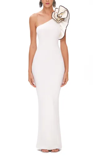 KNITTED ASYMMETRICAL FLOWER DECOR MAXI DRESS Gloria Lanvin