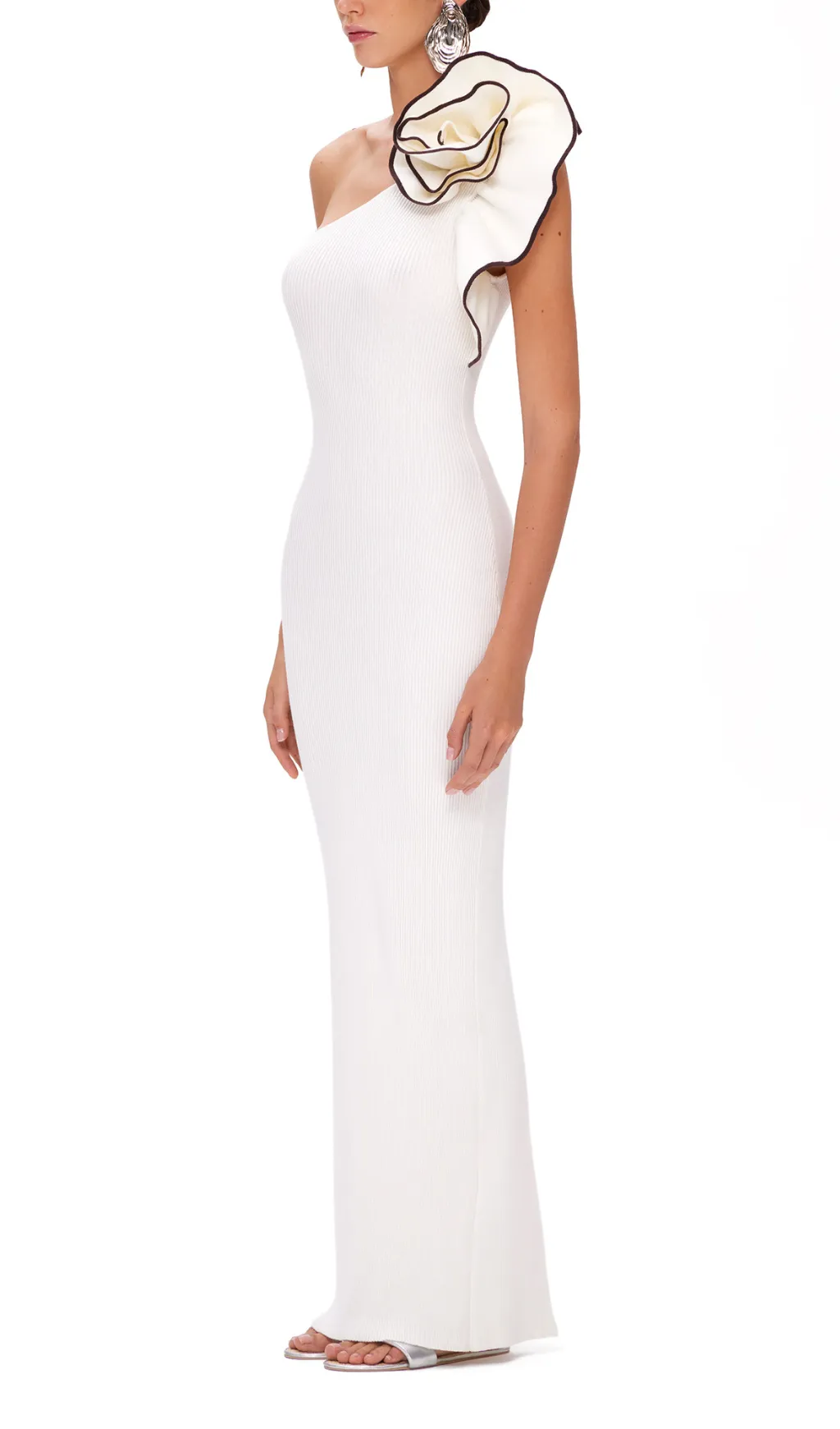 KNITTED ASYMMETRICAL FLOWER DECOR MAXI DRESS Gloria Lanvin