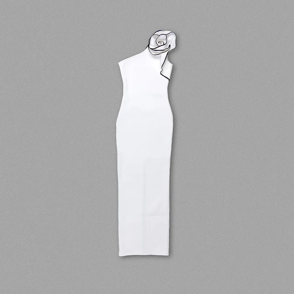 KNITTED ASYMMETRICAL FLOWER DECOR MAXI DRESS Gloria Lanvin