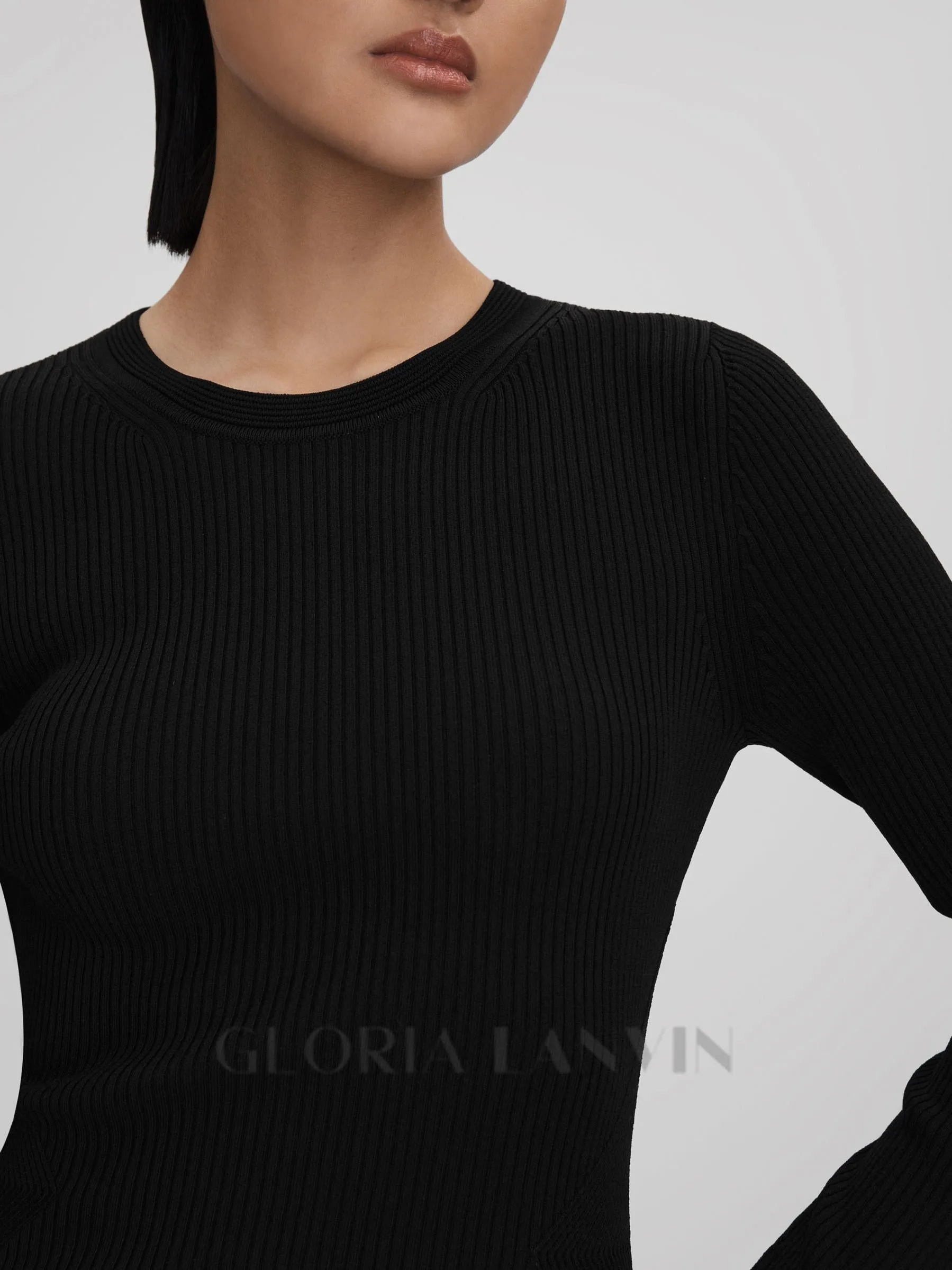 knitted sheer flared mini dress in black Gloria Lanvin