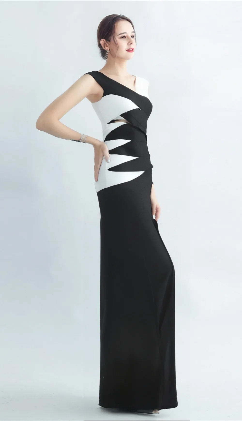 KORINA OFF SHOULDER CUTOUT HIGHSLIT DRESS IN BLACK Gloria Lanvin