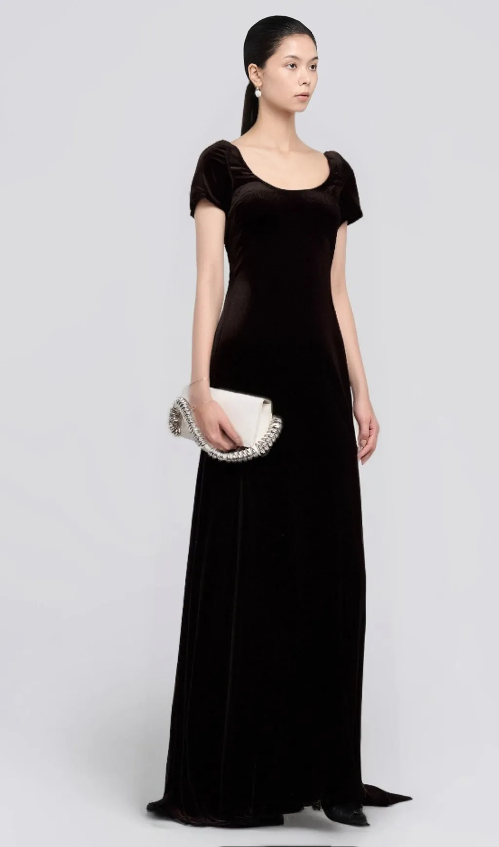 Kristin black faux-pearl embellished velvet maxi dress Gloria Lanvin